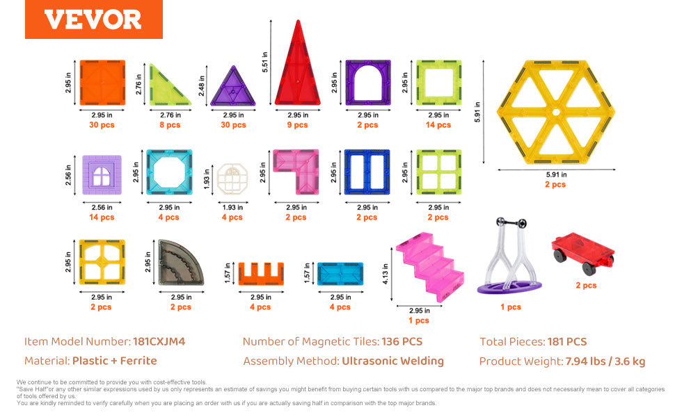 VEVOR 181PCS Magnetic Tiles