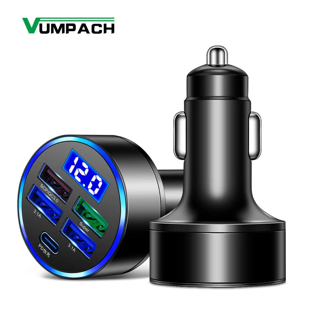 250W LED Car Charger 5 Ports Fast Charge