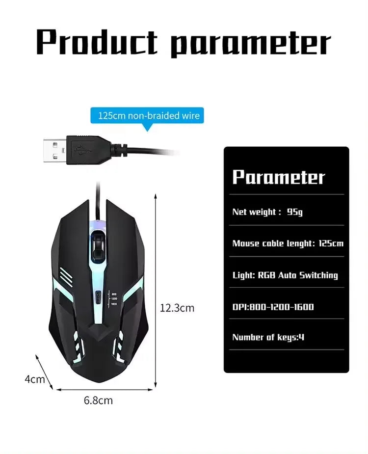 1 PC ITLY M01 Sports LED Luminous Backlit USB Wired Gaming Mouse