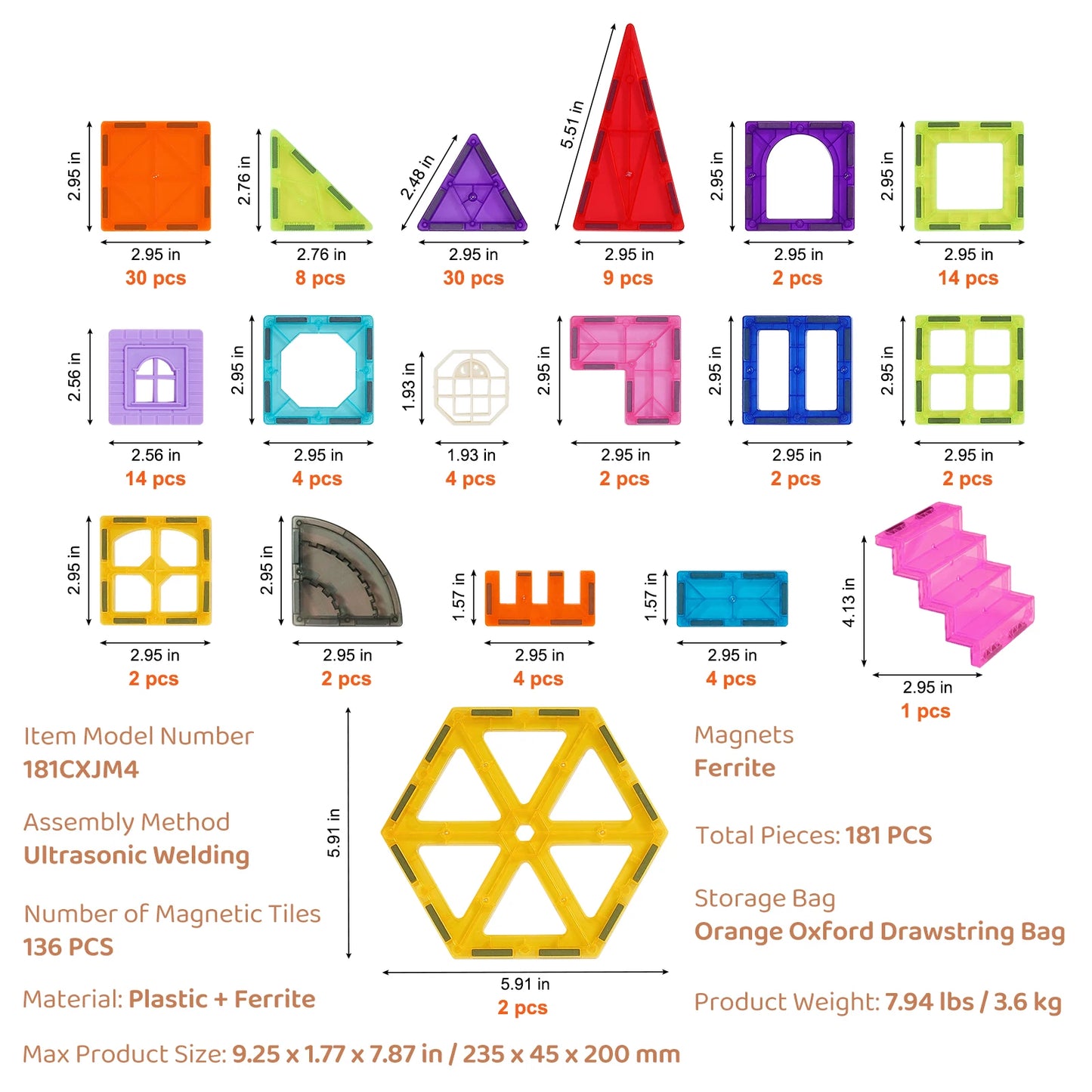 VEVOR 181PCS Magnetic Tiles