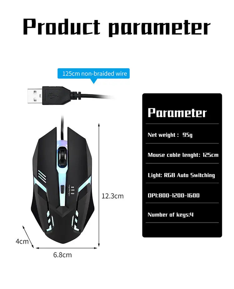 1 PC ITLY M01 Sports LED Luminous Backlit USB Wired Gaming Mouse